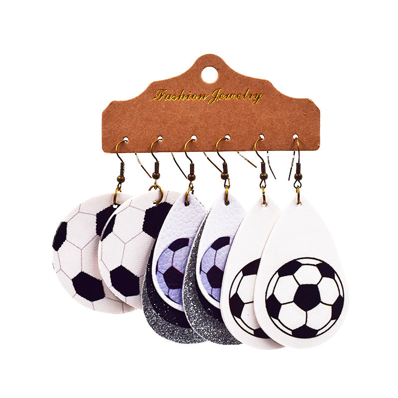 Wholesale Multi-layer Leather Earrings Rugby Football Leather Earrings Combination Leather Earrings